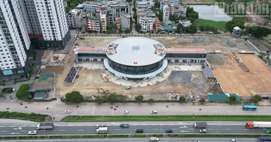 The modern facade of Yen So Bus Station in Hanoi.