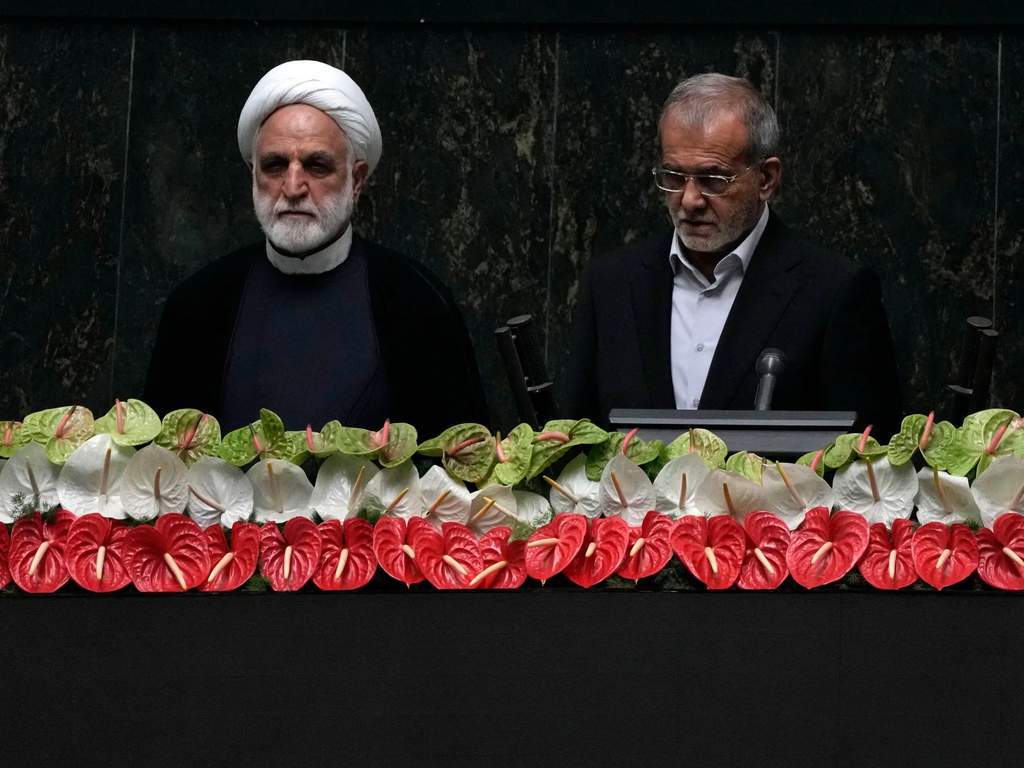 Iranian officials gather at the funeral procession of the late Supreme Leader.