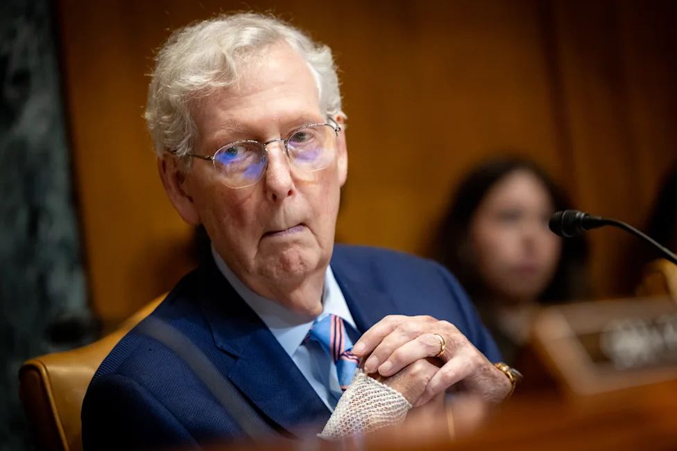 Senator Mitch McConnell speaks on defense spending before his recent hospitalization.