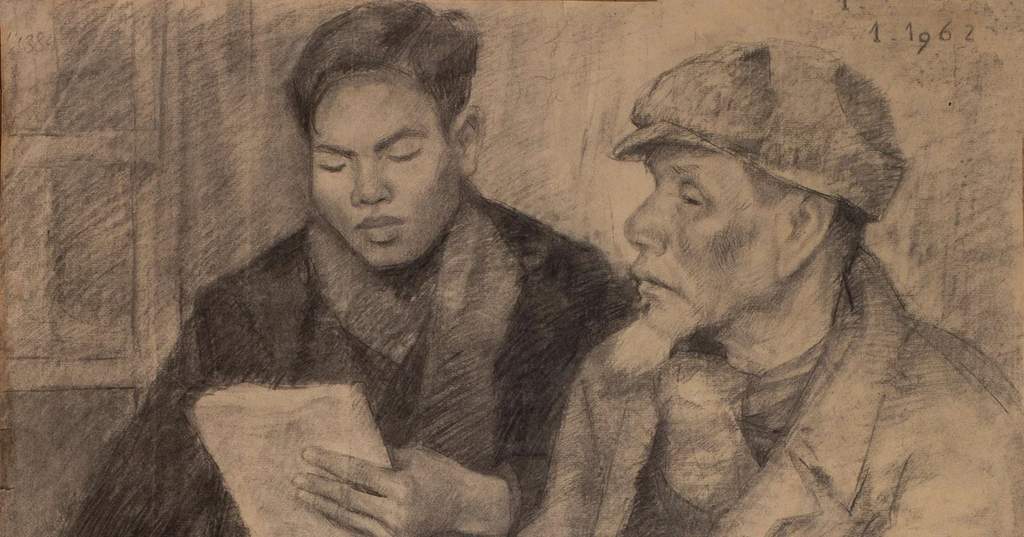 Classic academic drawings displayed at the Vietnam University of Fine Arts.