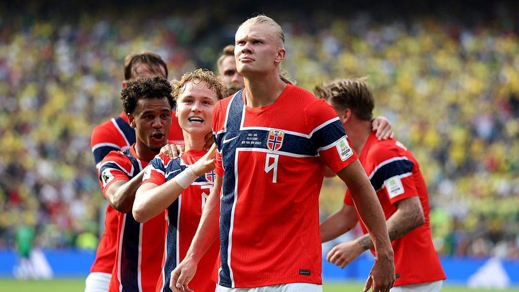 Norway World Cup team players celebrating a goal during the 2026 tournament