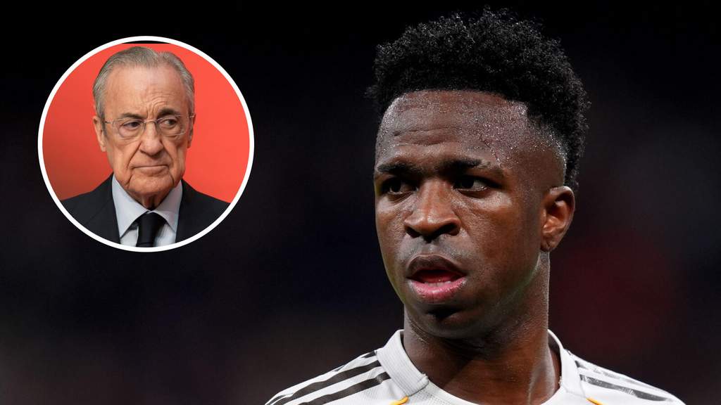 Vinicius Junior playing for Real Madrid at the Santiago Bernabeu stadium.