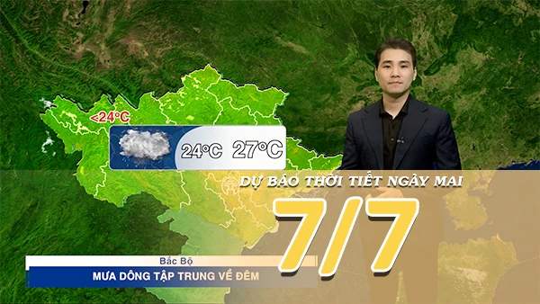 Satellite weather map of Vietnam showing thunderstorm patterns across regions.